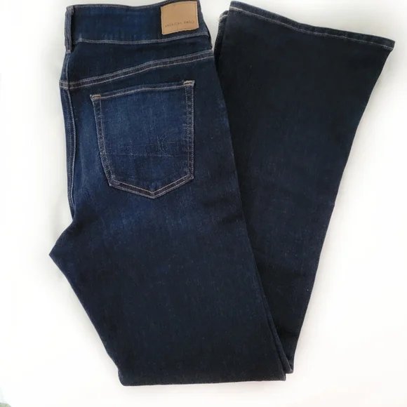 AEO || 12 Reg Dark Blue Kick Boot Super Stretch Denim Jeans - Picture 2 of 9